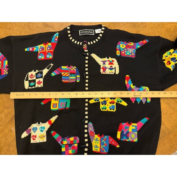 Christine Foley 90s Colorful Fun Sweater Print Cardigan, Fun Buttons Sz 3, Rare! - Picture 6 of 7